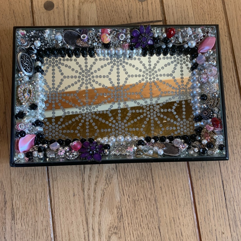 beautifully handcrafted & up cycled. used as a perfume/jewelry tray